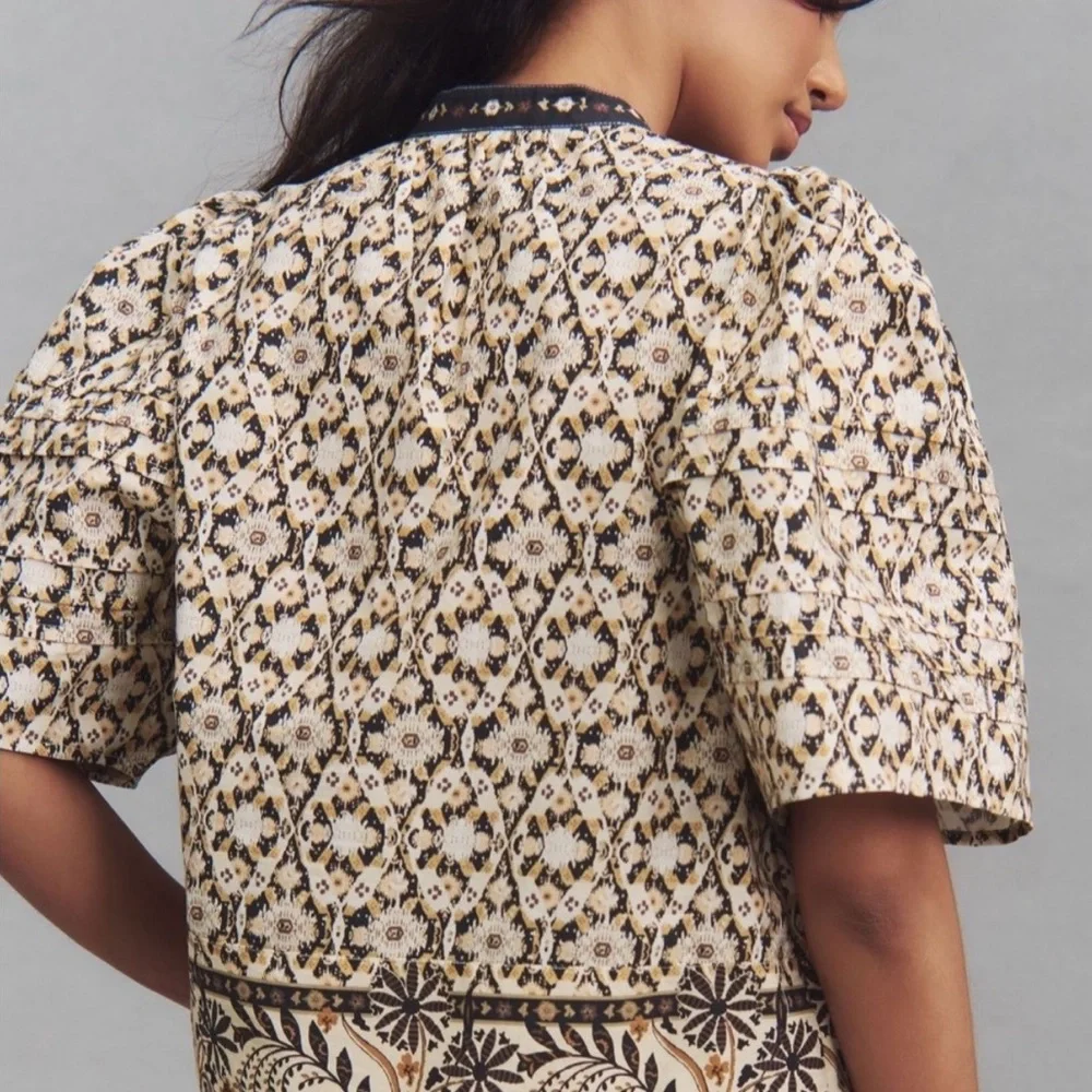 ✨NWT - By Anthropologie Black Motif Pleated Puff Sleeve Blouse✨ - Picture 9 of 12